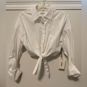 STAUD White Tie-Front Poplin Button-Down Shirt